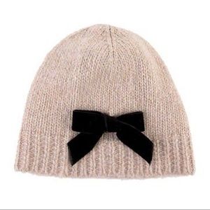 Kate Spade Beanie - off White with Black Velvet Bow